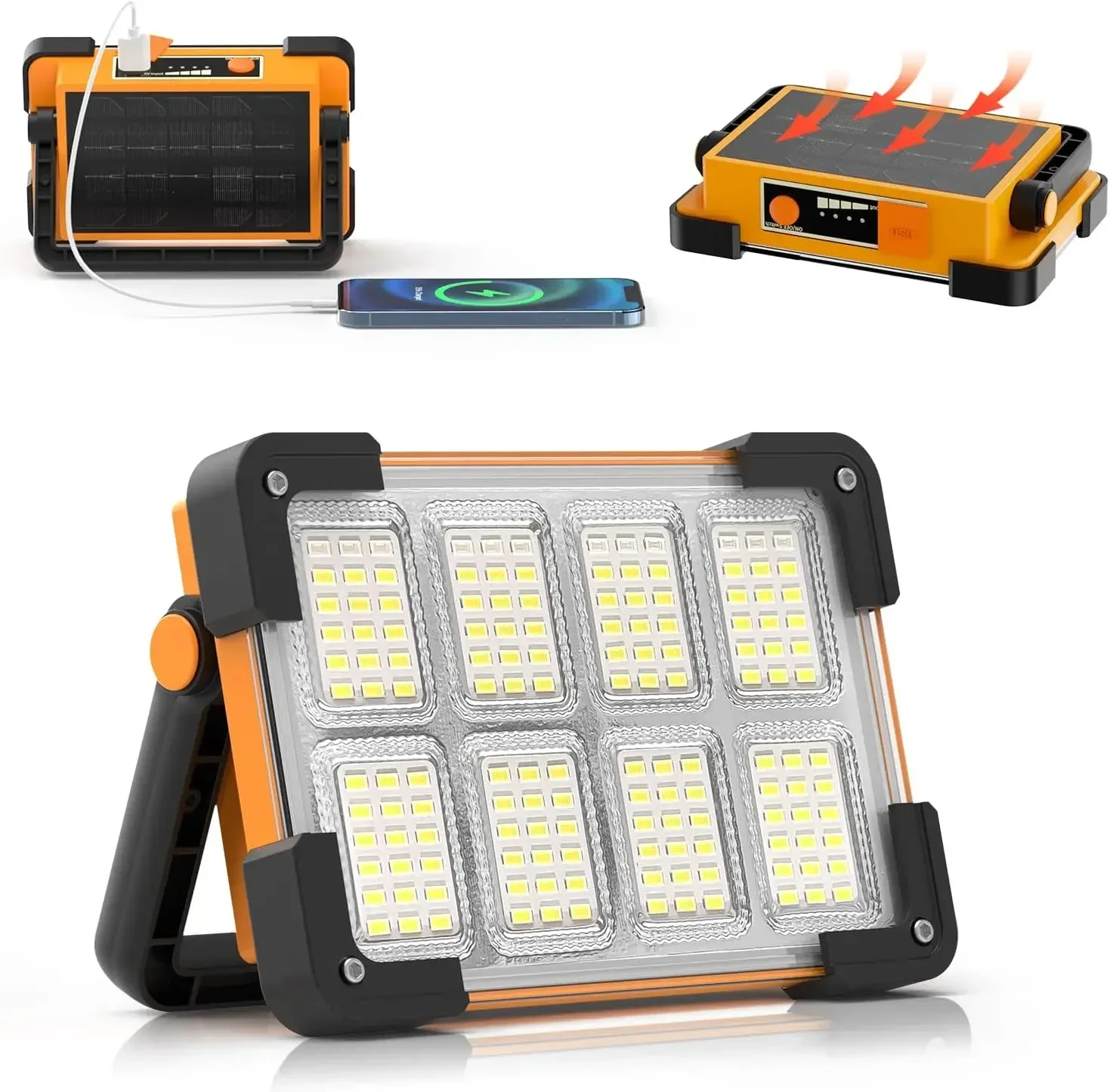 New Rechargeable Solar Flood Light Outdoor Portable LED Reflector Spotlight Rechargeable Projector Floodlight Construction Lamp