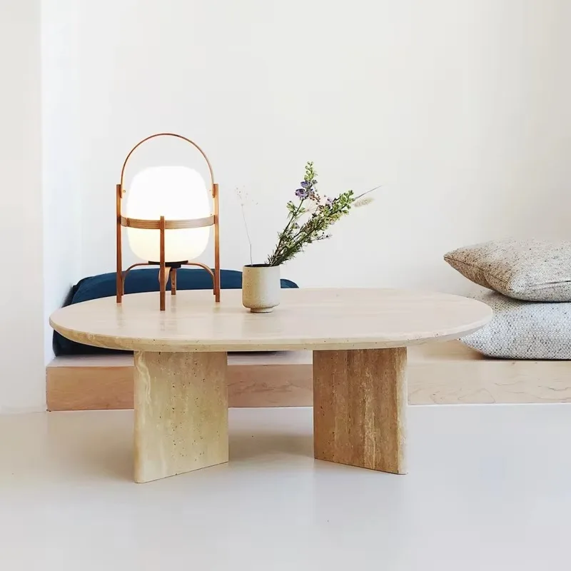 Neue Ankunft Moderner Teetisch aus poliertem Beige Naturstein Basse Travertin Bean Shape Travertine Couchtisch