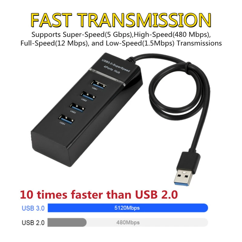 4 portas 2.0 3.0 usb hub divisor de alta velocidade multi divisor adaptador usb cabo expansor para desktop xiaomi portátil adaptador usb hub