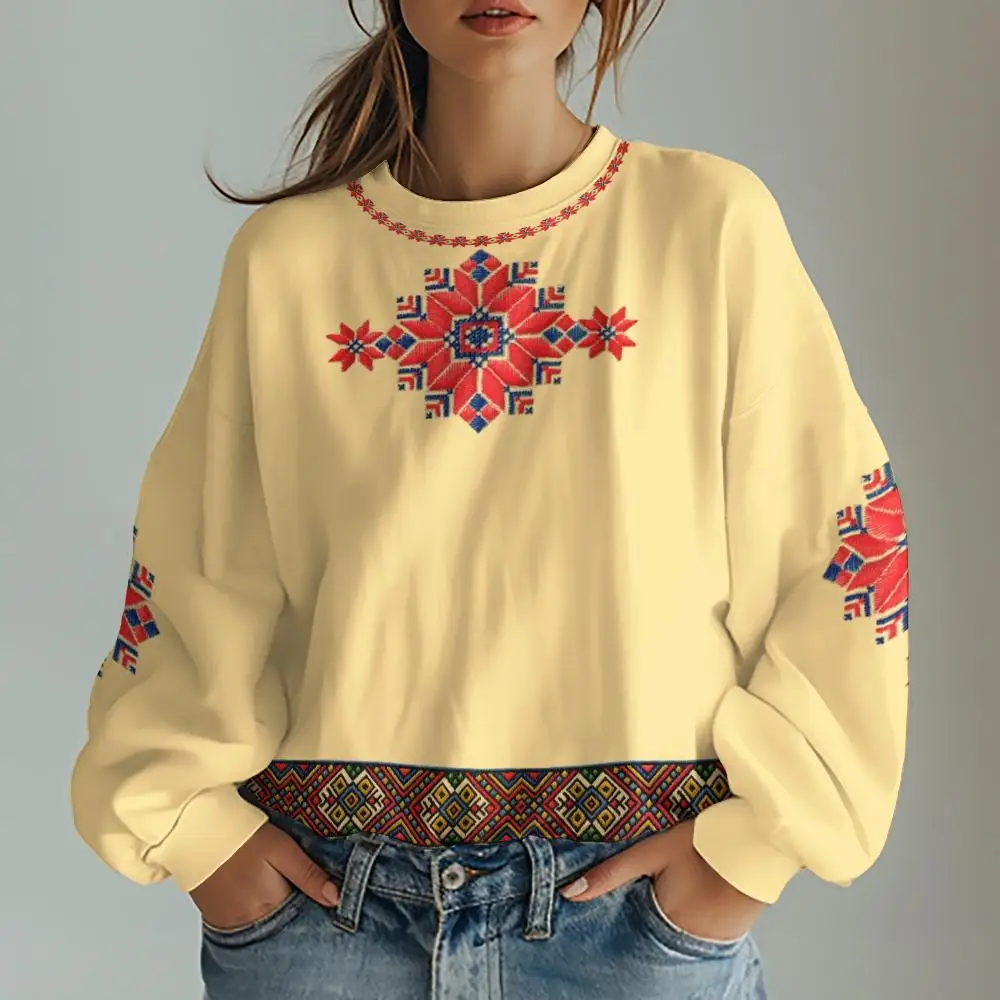 Sudaderas con estampado gráfico tradicional ucraniano para mujer, sudaderas con capucha de gran tamaño, ropa de manga larga para mujer, sudaderas informales