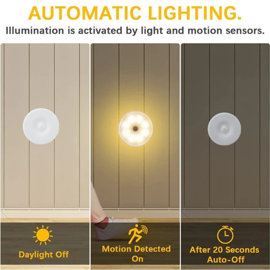 Luz LED nocturna con detección de movimiento humano, 8LED, carga USB, lámpara con Sensor inteligente, iluminación para mesita de noche, dormitorio, pasillo de casa, Mini lámpara de pared