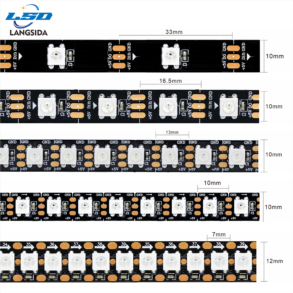 5050 RGB светодиодная лента Адресный DC 5 В 3-контактный WS2812B IC 30 светодиодов/M 60 светодиодов/M IP30 IP65 Лампа Водонепроницаемая лента Светодиодный чип 5M Цифровой