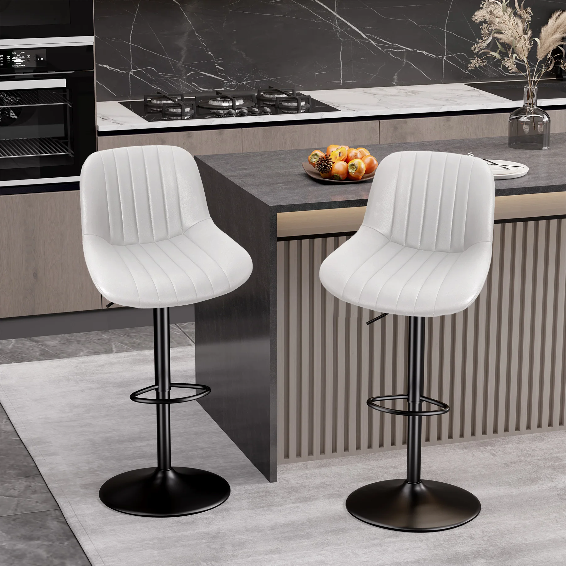 Bar Stool 2-Piece Set, Adjustable Modern Rotating Bar Stool with Backrest, Counter High Performance Fabric Island Chair