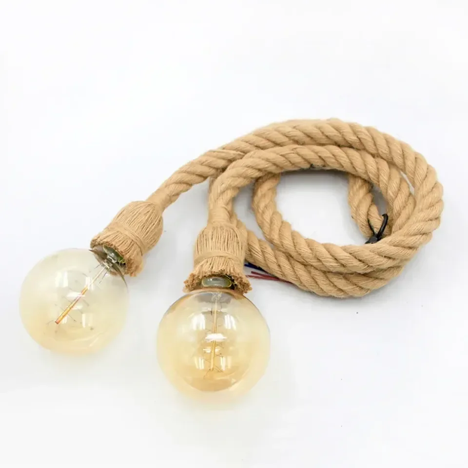 Industrial E27 Vintage Hemp Rope Pendant Lights Attic Personality Indoor Lightings for Loft/Living Room/Bar Pendant Chandelier
