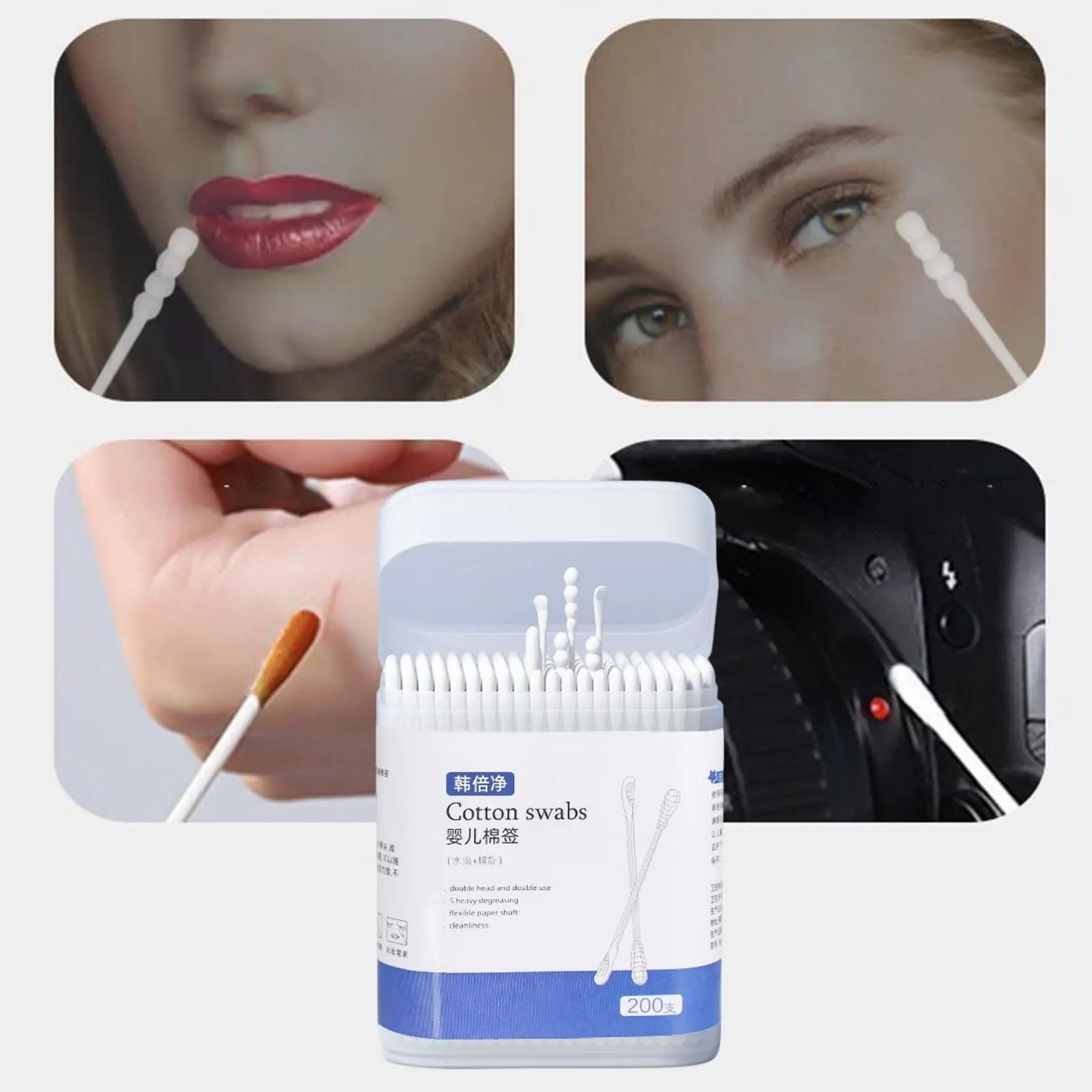 200x ธรรมชาติผ้าฝ้าย Swabs ผ้าฝ้าย Buds เคล็ดลับ Hypoallergenic กระดาษ Sticks หูขี้ผึ้งทำความสะอาดรอบเครื่องสำอางค์หูหู swab