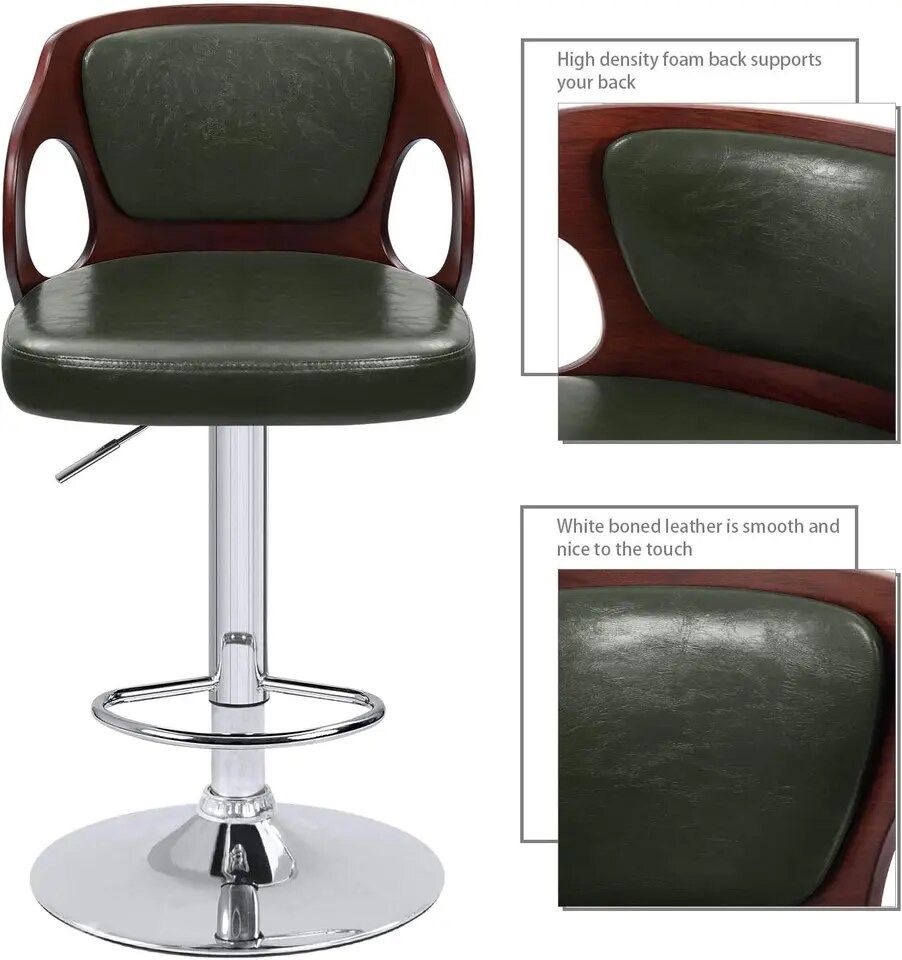 Bar Stools Walnut Bentwood Adjustable Height Leather Modern Barstools with Back Vinyl Seat Extremely Comfy Bar Stool 1 Piece