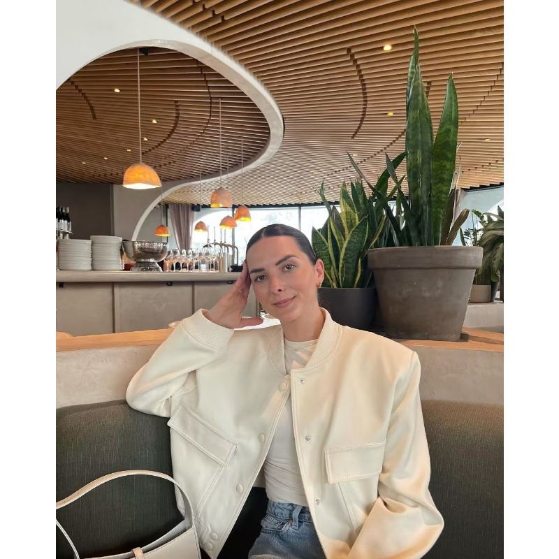MUJER 2025 Giacca bomber da donna Bianca Autunno Inverno Bottoni Giacche corte per le donne Moda Manica lunga Donna Cappotti Capispalla