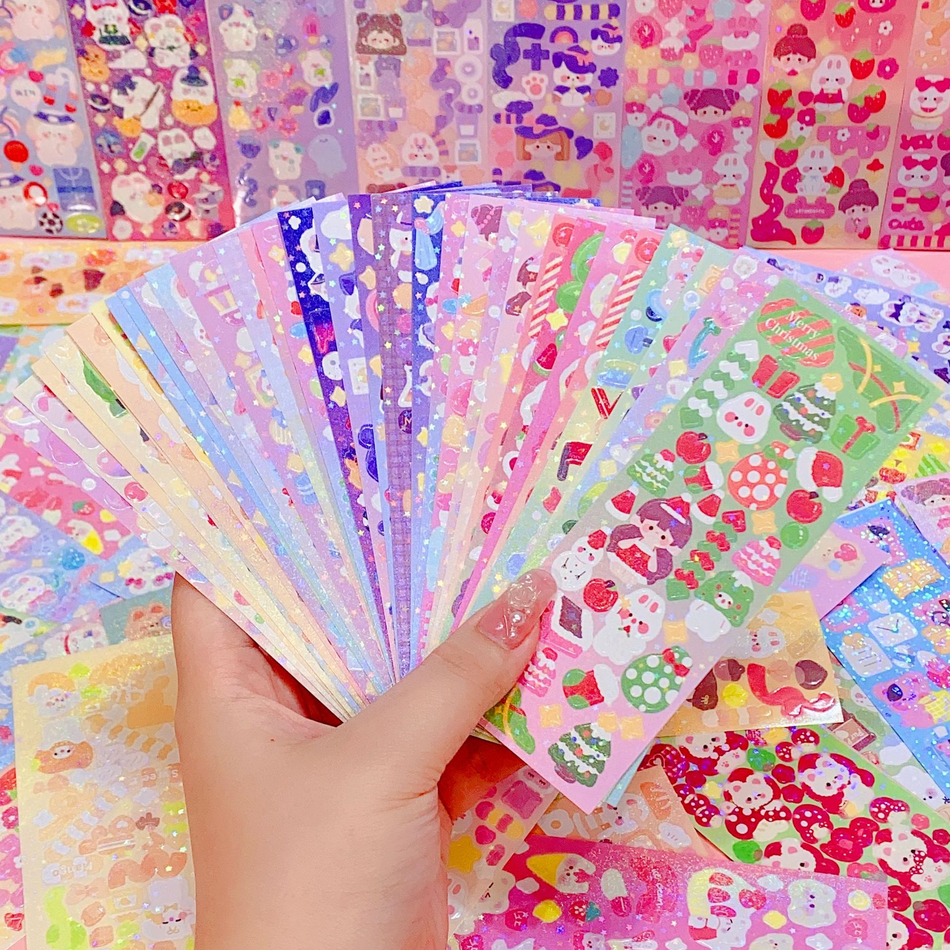 100/200 PCS สติกเกอร์น่ารักการ์ตูนคู่มือสติกเกอร์เลเซอร์เงาสติกเกอร์ DIY ปากกาเจลตกแต่ง Kawaii สติกเกอร์อุปกรณ์ศิลปะ