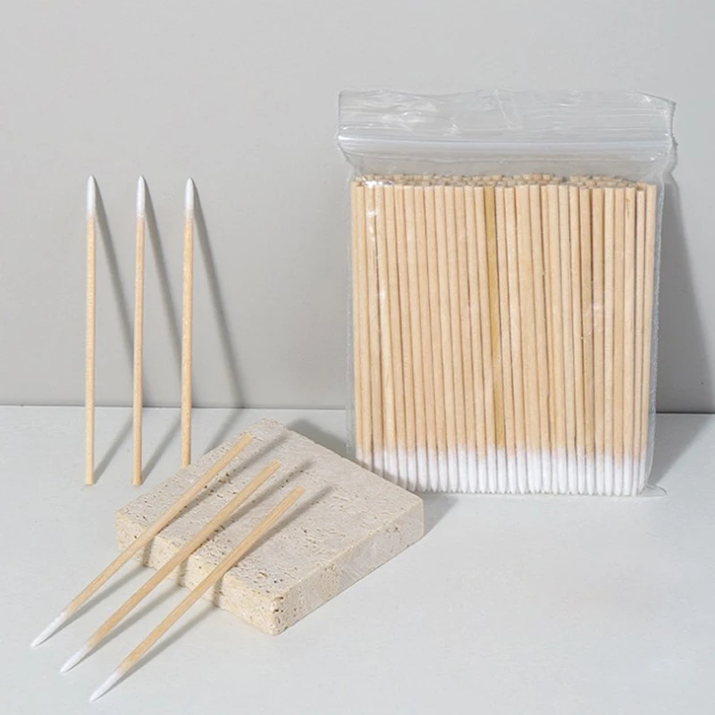 ネイルアート用ウッドコットンスワブ,クリーニングスティック,チップ,キューティクルプッシャー,マニキュア,肌色補正,ネイルポリッシュリムーバーツール,100個