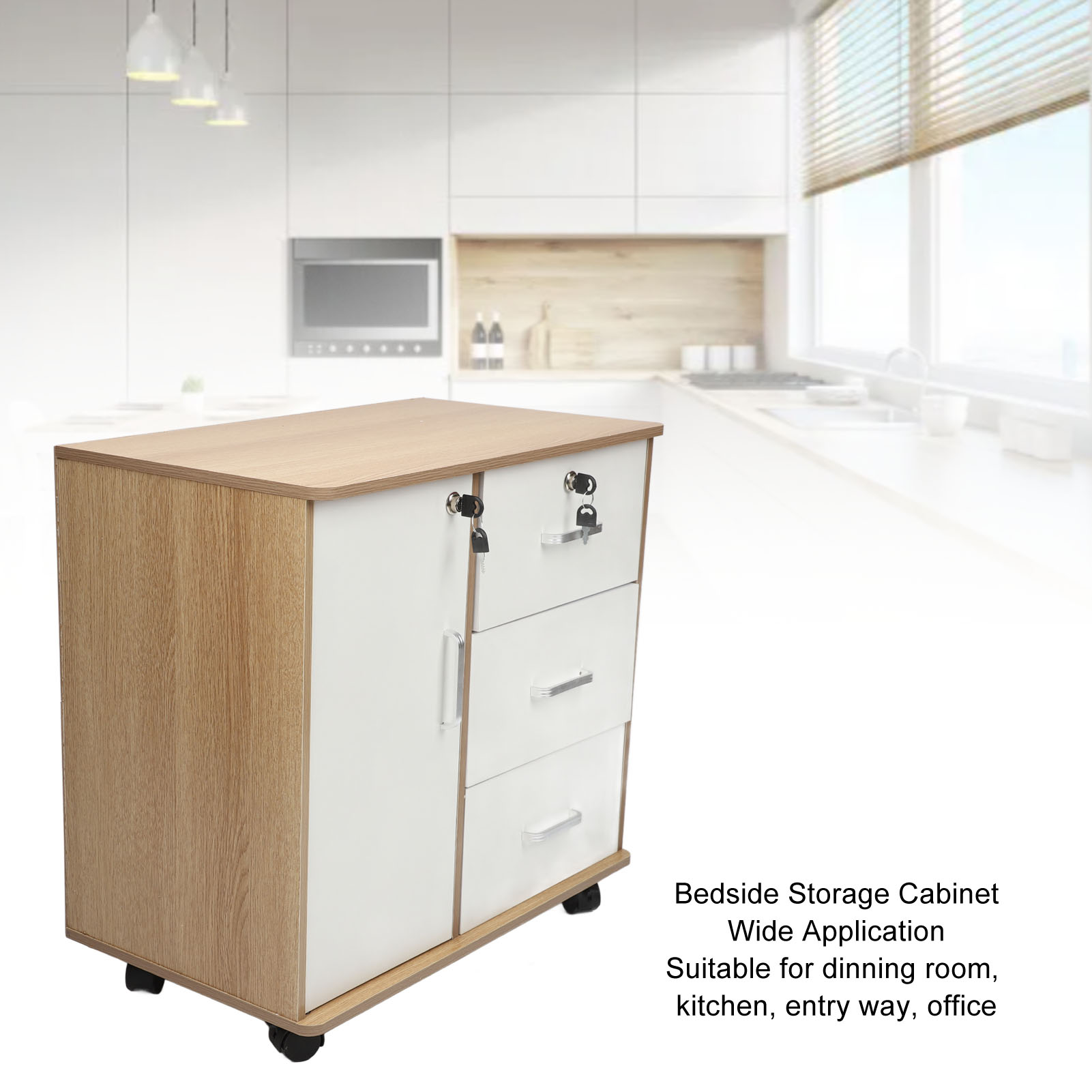 Armário de armazenamento de cabeceira com fechadura, rodas removíveis, mesa final de madeira antirroubo para documentos de arquivo