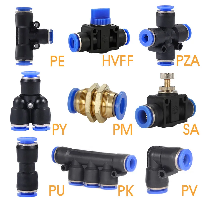 Conector de tubo neumático, accesorios rápidos de aire, manguera de empuje de agua de plástico PU PY PK PM PV PE 4mm 6mm 8mm 10mm 12mm 14mm