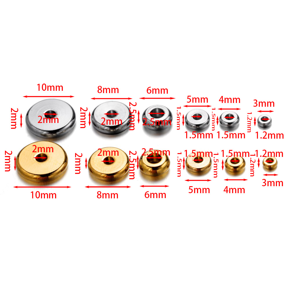 20 stuks roestvrij staal platte spacer kralen 3 4 5 6 8 10 mm gouden losse grote grote gat charme kralen voor armband diy sieraden maken