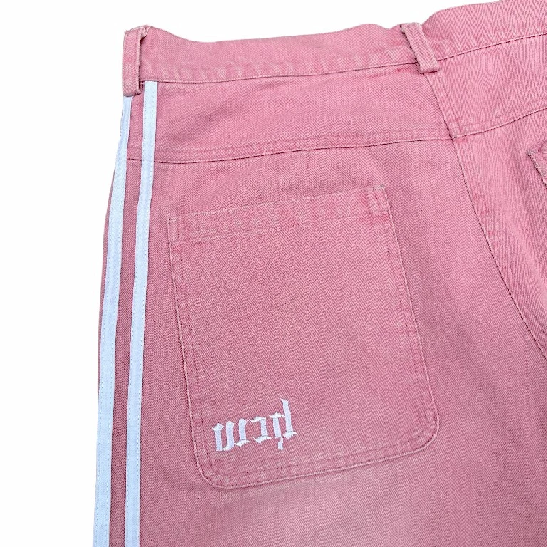 Harajuku Retro Hip Hop Herren Jeans Y2k Rosa Gestreifte Baggy Jeans Gothic Gestickte High Street Streetwear Breite Bein Denim Hosen
