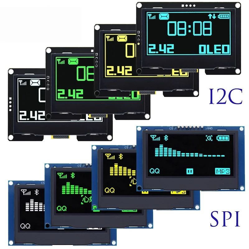 2.4" 2.42 inch 128x64 OLED LCD Display Module SSD1309 12864 7 Pin SPI/IIC I2C Serial Interface for Arduino UNO R3 C51