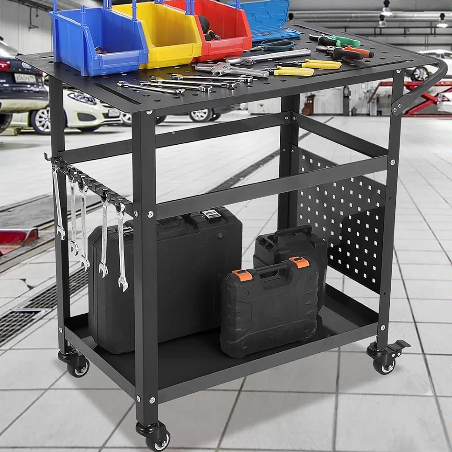 36x24inch Steel Welding Table,1200 Lbs Portable Welding Fixture Table For Shop, Rolling Welding Table With 5/8" Holes For Garage