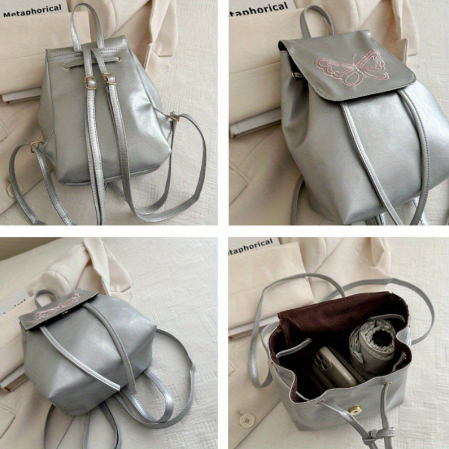 Chic Style PU Leather Shoulder Backpack, Casual Trendy Dual-Strap Bag For Shopping Use