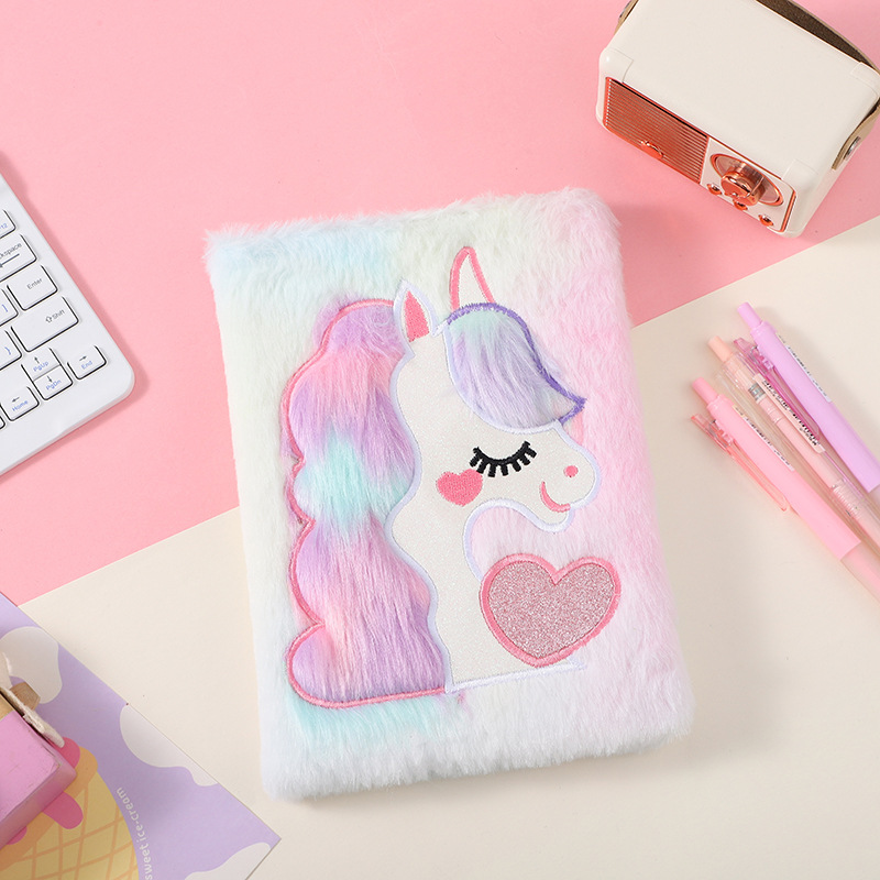 Eenhoorn Pluche Notebook A5 Kawaii Notebooks Macaron Kleur Meisjes Hart Dagboek Student Cartoon Handboek Zelfklevende Editie Stationair