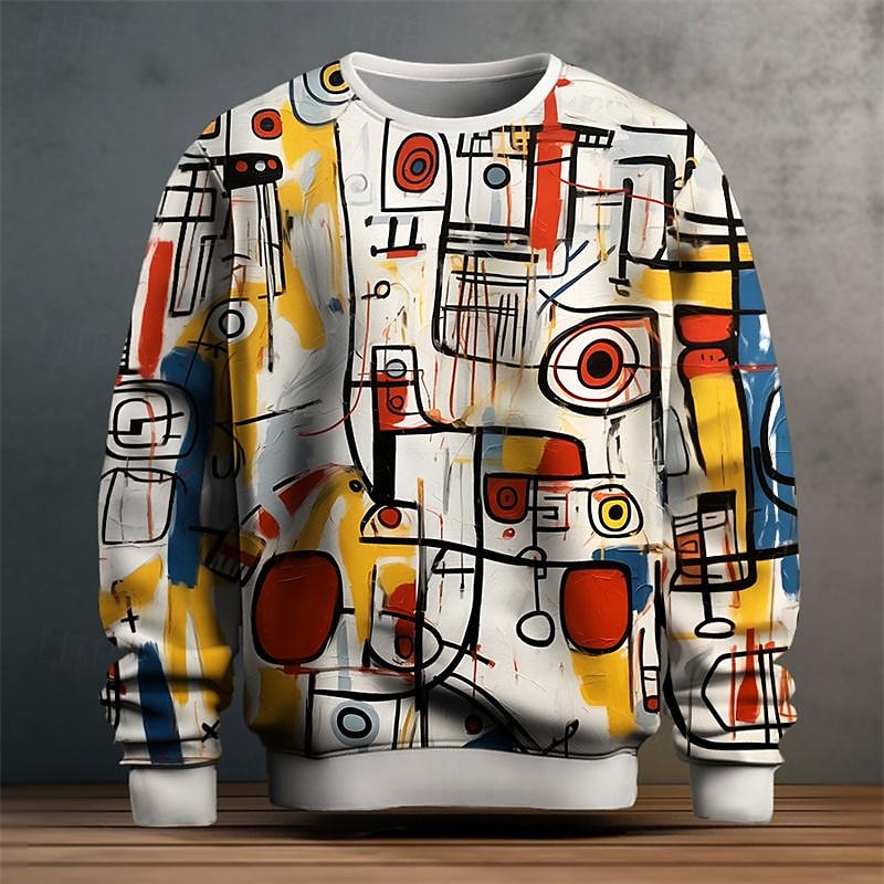 Jersey sudadera para hombre con estampado gráfico de grafiti 3D, camisetas de manga larga de gran tamaño con cuello redondo, jersey de Golf, sudaderas informales para hombre