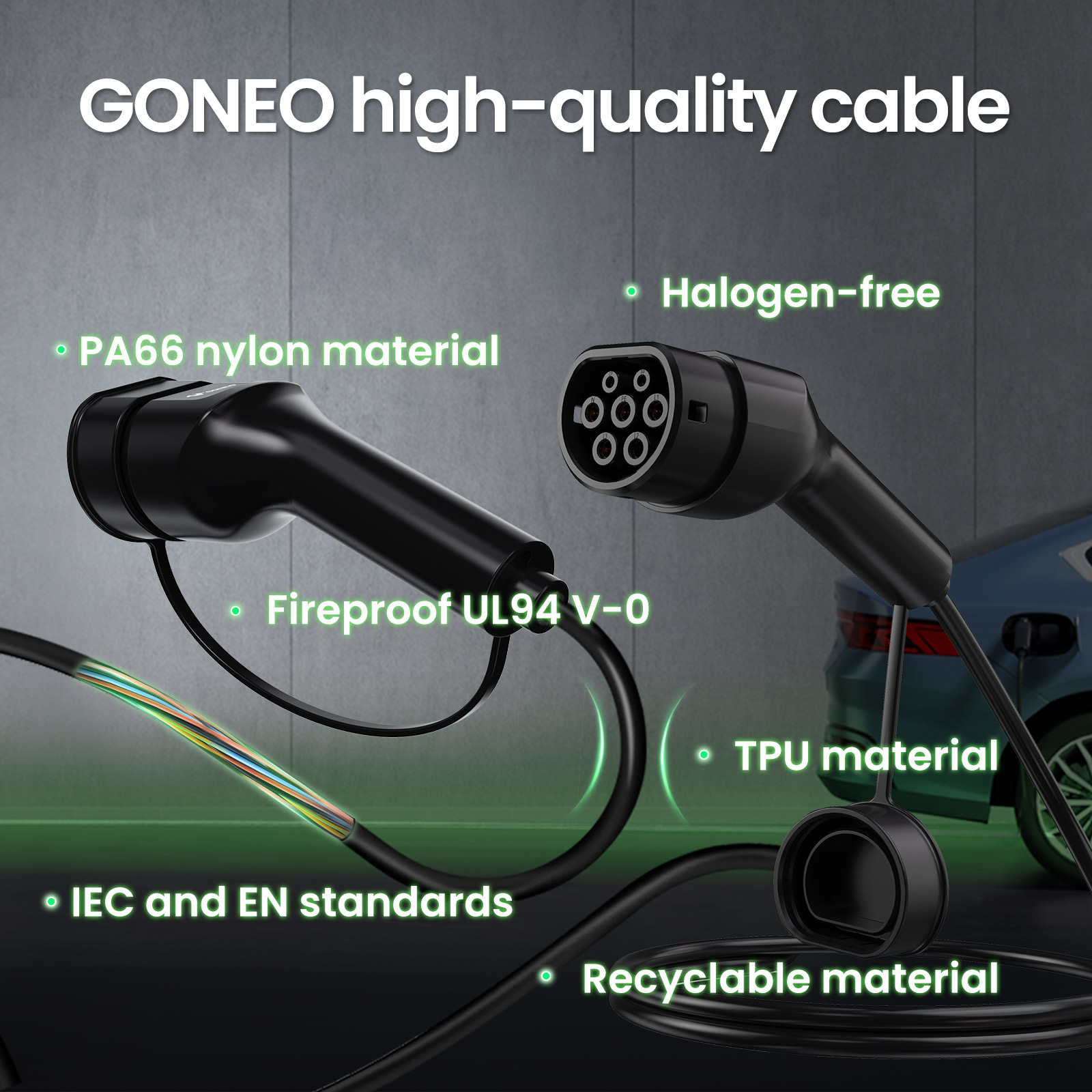 Goneo Ev/Phev Oplaadkabel Type 2, 3 Fase, Elektrische Auto Oplader Kabel 11kw 22kw 7kw Typ 2 Naar Typ 2 Hybride Auto Kabel T2