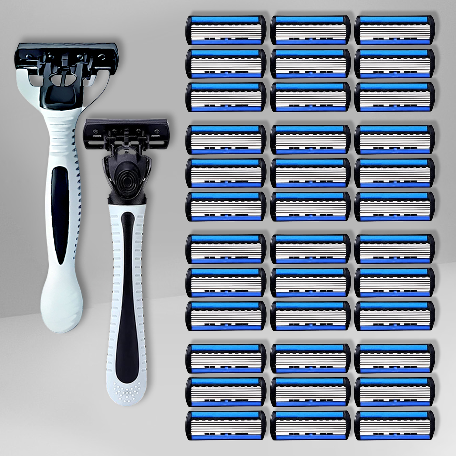 Men's 6-Blade Manual Razor with Non-Slip Handle and Multiple Replacement Blades - Ideal for Trimming Beards and Mustaches