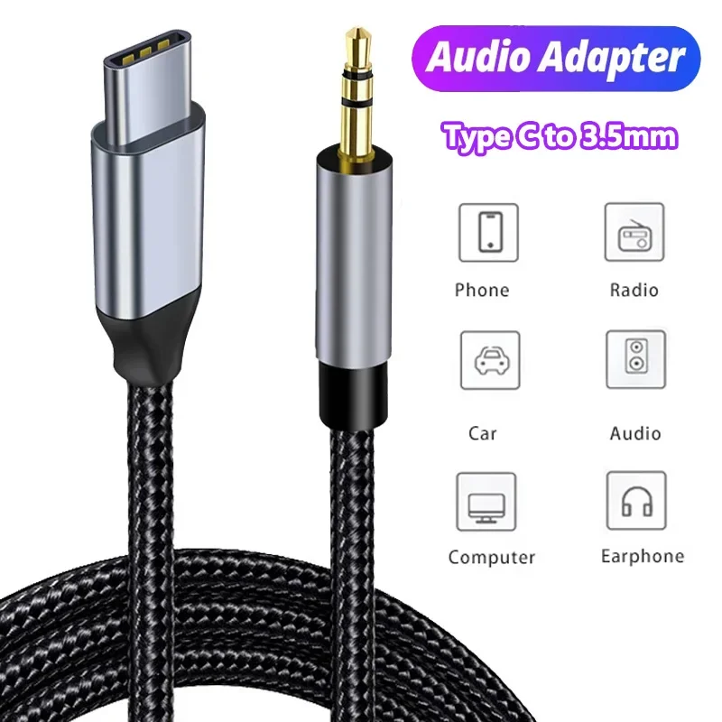 Kabel audio AUX USB C do gniazda 3,5 mm Przewód AUX Adapter słuchawkowy do głośników samochodowych do Samsung Xiaomi Huawei Uniwersalny konwerter typu C