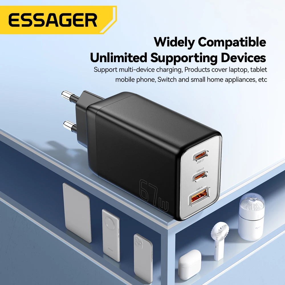 Essager 67W GaN USB Type C Charger PPS 65W Fast Charge For Samsung QC 4.0 PD 3.0 iPhone 15 14 13 Pro Huawei Phone Laptop Chagers