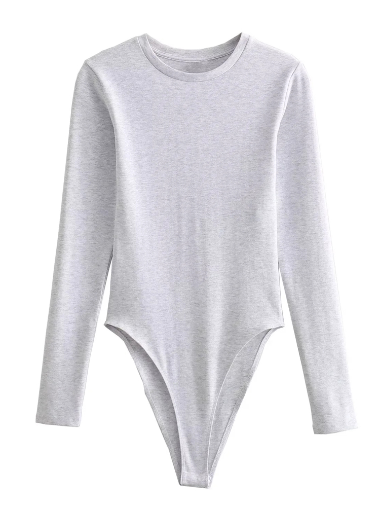 KAOPU ZA-mono de manga larga para mujer, medias informales con cuello redondo, top ajustado