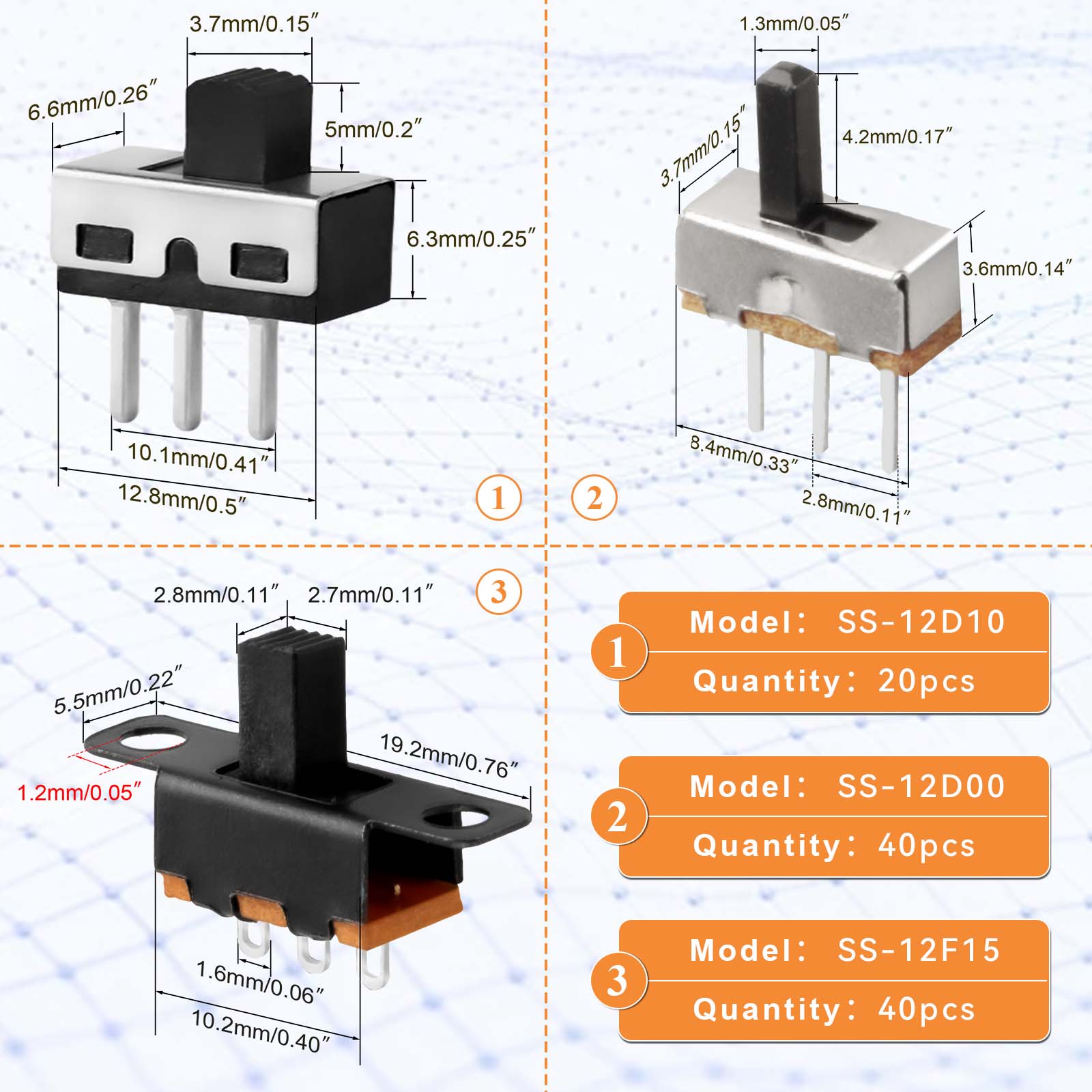 100 stücke Micro Schiebeschalter 2 Position 3 Pin Hohe Knopf Mini Vertikale Schiebeschalter SPDT 1p2t SS-12D10 SS-12F15 SS-12D00 Für PCB
