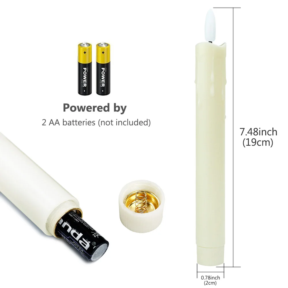 2Pack LED Flameless Taper Candles Lights 3D Wick Battery Christmas Simulation Candles Window Candles Long Electric Candles Lamp