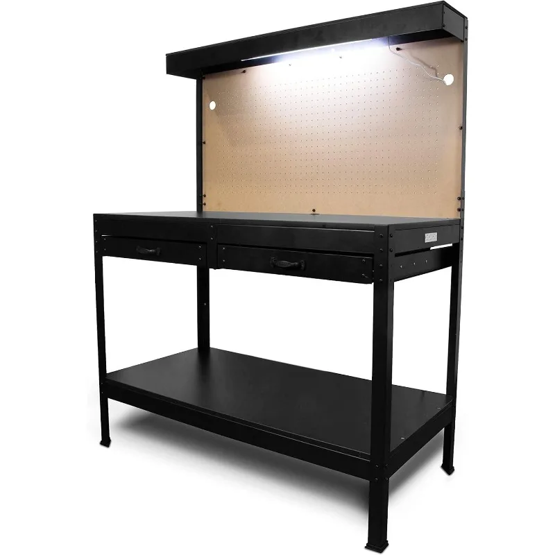 ZZH WB4723T 48-Inch Workbench with Power Outlets and Light, Black
