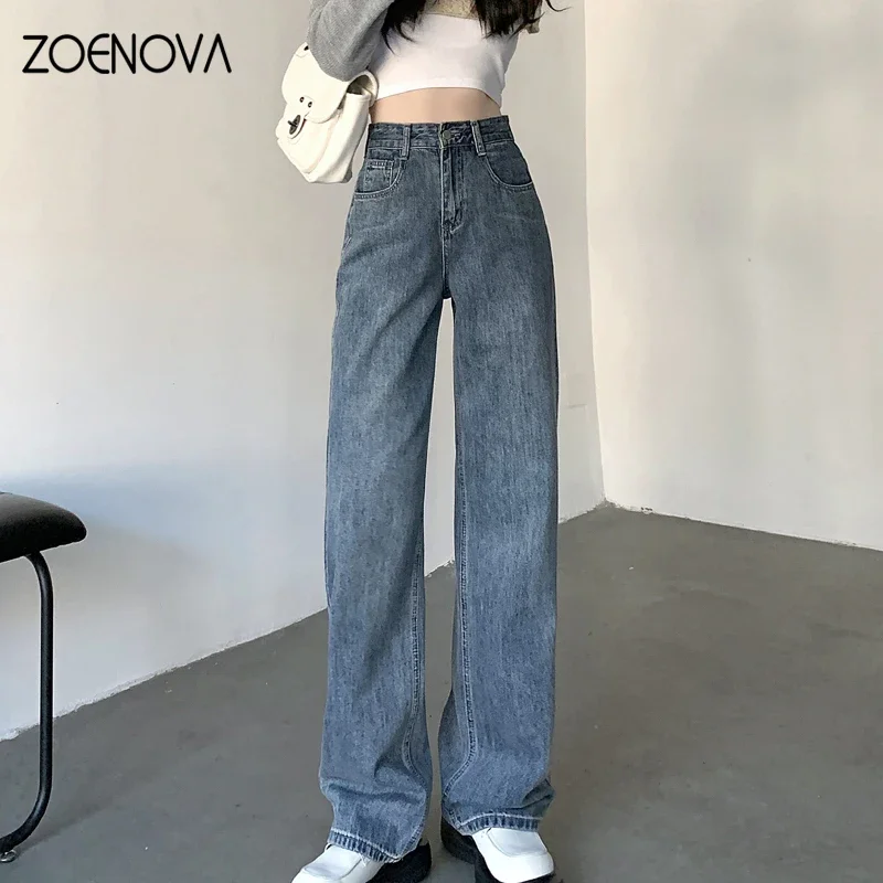 ZOENOVA ハイウエストジーンズ Y2K ファッション女性服ブルーブラックストレートレッグデニムパンツズボンママジャンだぶだぶのズボン背の高い