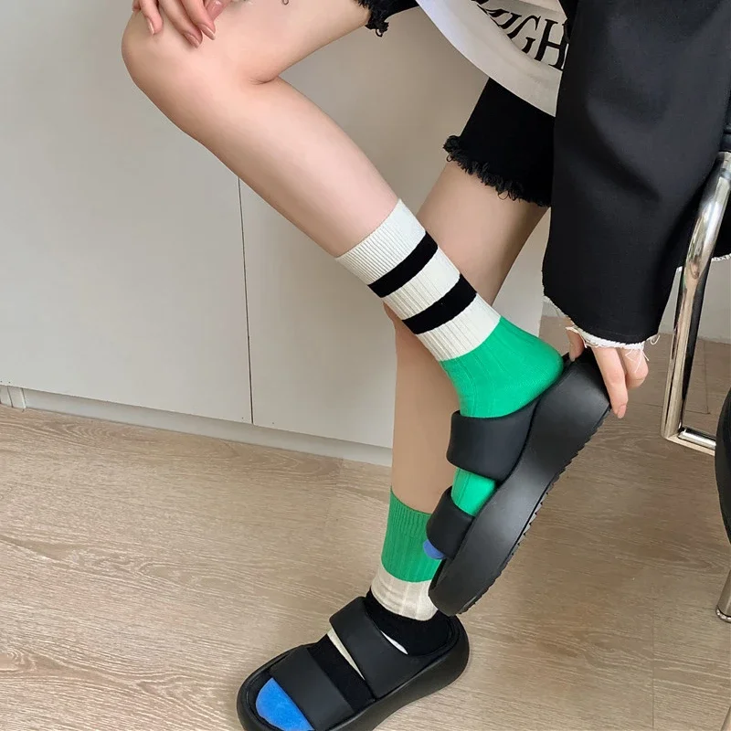 Retro meias femininas estilo coreano nova novidade algodão casual cor misturada moda japonesa ab meias conforto listrado para meninas