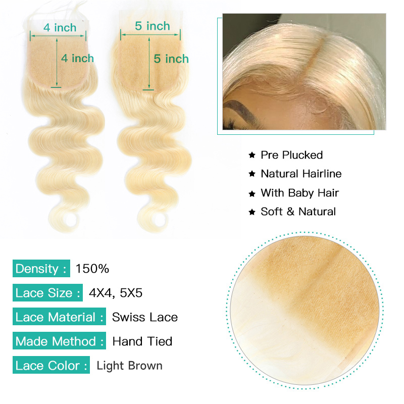 13X6 13x4 5x5 4X4สีบลอนด์ปิดด้วยลูกไม้ด้านหน้า HD 613เส้นผมมนุษย์ลอนตัว30 40นิ้วมัดด้วยการถัก3เส้นสไตล์บราซิล