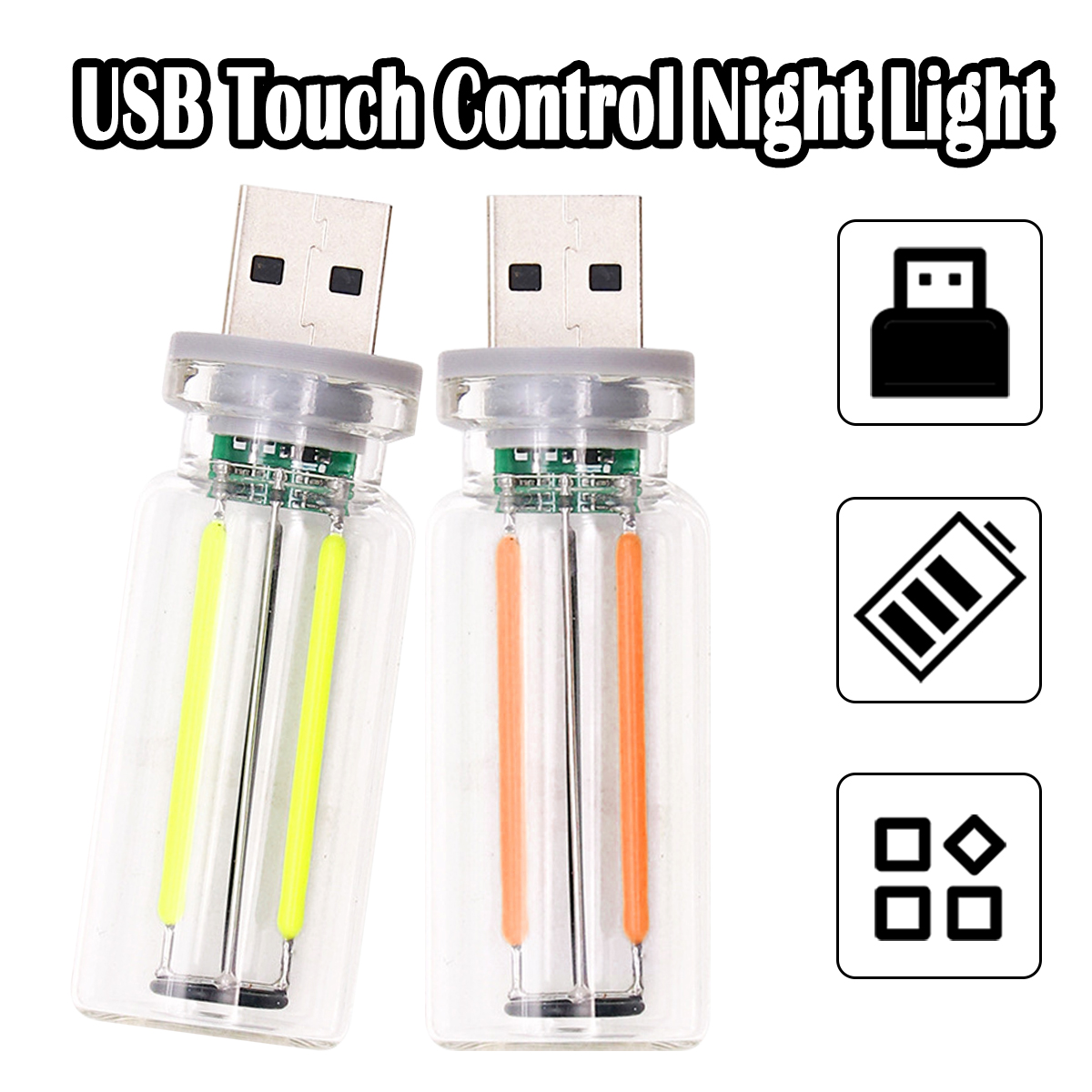 Luz nocturna de filamento Led Usb Retro, lámpara de 5v con atenuación, iluminación decorativa táctil cálida, incandescente, Camping, Mini bombilla púrpura, tesoro