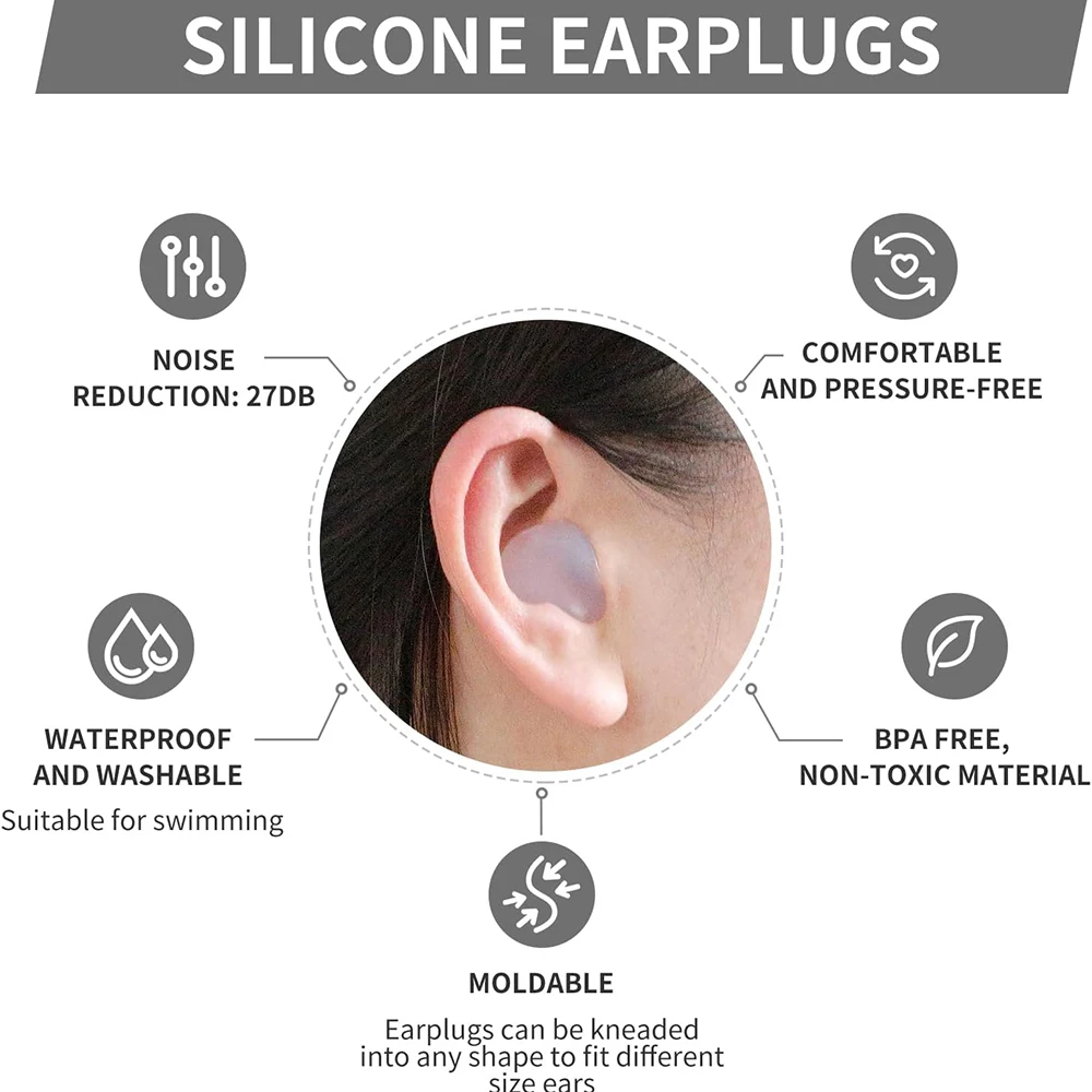 Tapones para los oídos de silicona suave, tapones para los oídos de cera, tapones para los oídos de Gel reutilizables con cancelación de ruido, auriculares impermeables para dormir, volar y nadar