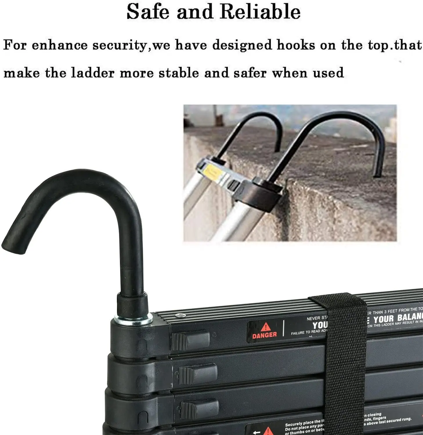 Telescopic Ladder 3.2M Aluminum Telescoping Ladder with Non-Slip Feet,Multi-Purpose Extension Straight Ladder with 2 Hook,150kg