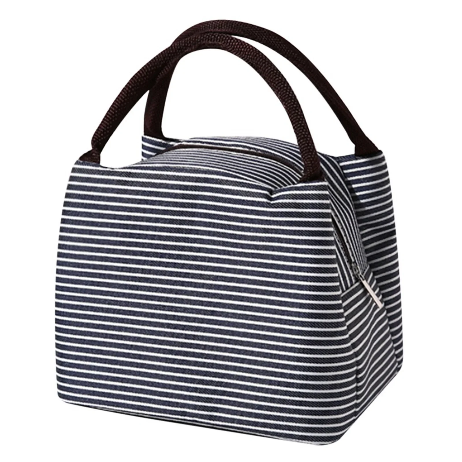 Bolsa de almuerzo cuadrada portátil multicolor, lavable, a rayas, reutilizable, con aislamiento de pelusa, bolsa Bento