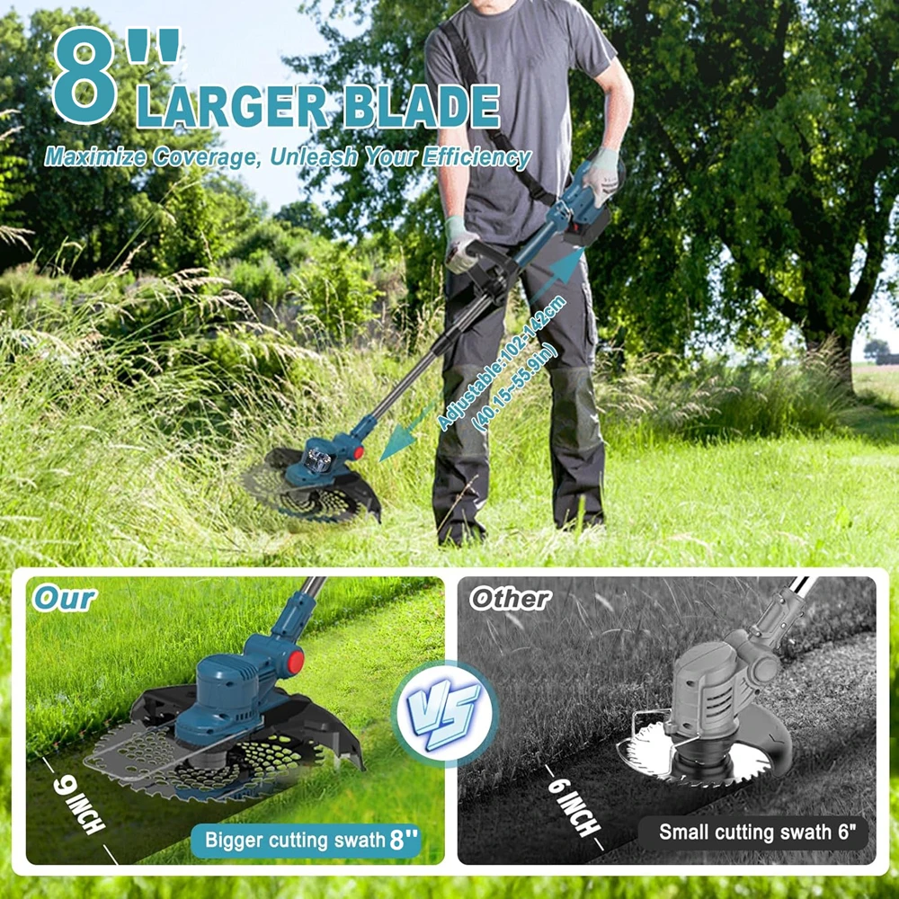 Cordless Lawn Mower Brushless Motor Electric Grass Trimmer Adjustable Length Angle Telescopic Pruning Garden Tools Wire Wheel