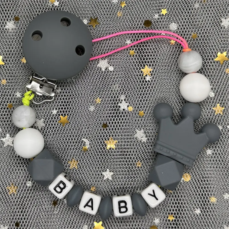 Custom Name Silicone Baby Pacifier Clips Personalised Name Colorful Pacifier Chains Teething BPA Free Silicone Abacus Dummy Gift