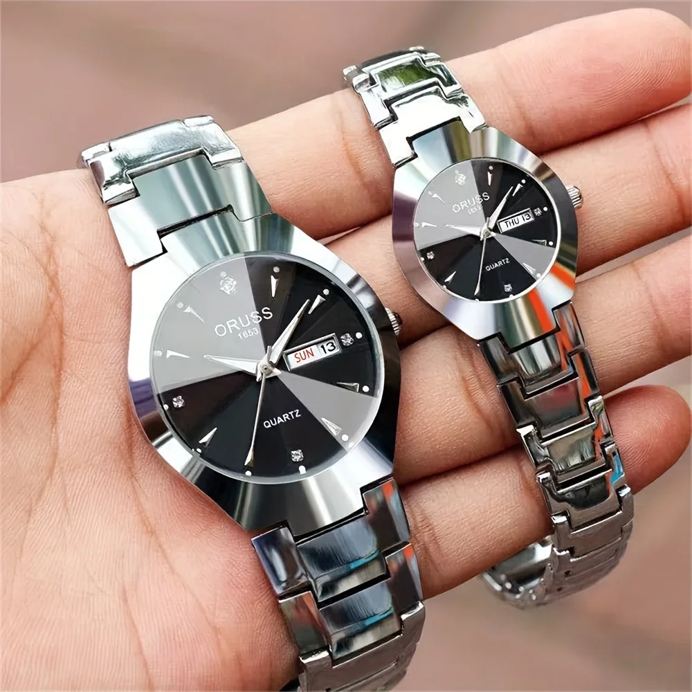 2 stücke Paare Zifferblatt Schneiden Quarzuhr Business Fashion Analog Kalender Armbanduhr Valentinstag Geschenk Für Männer Frauen Datum Uhr
