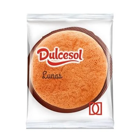 Caixa de luas dulcesol com 2Kg embalada individualmente. Produto de pastelaria e pastelaria. Bolo de ló com cobertura de cacau