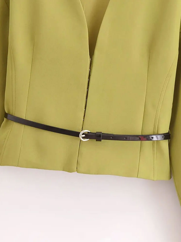 Taillierter Damen-Blazermantel mit Gürtel, V-Ausschnitt, lange Ärmel, Damenoberbekleidung, schicke Oberteile, modisch