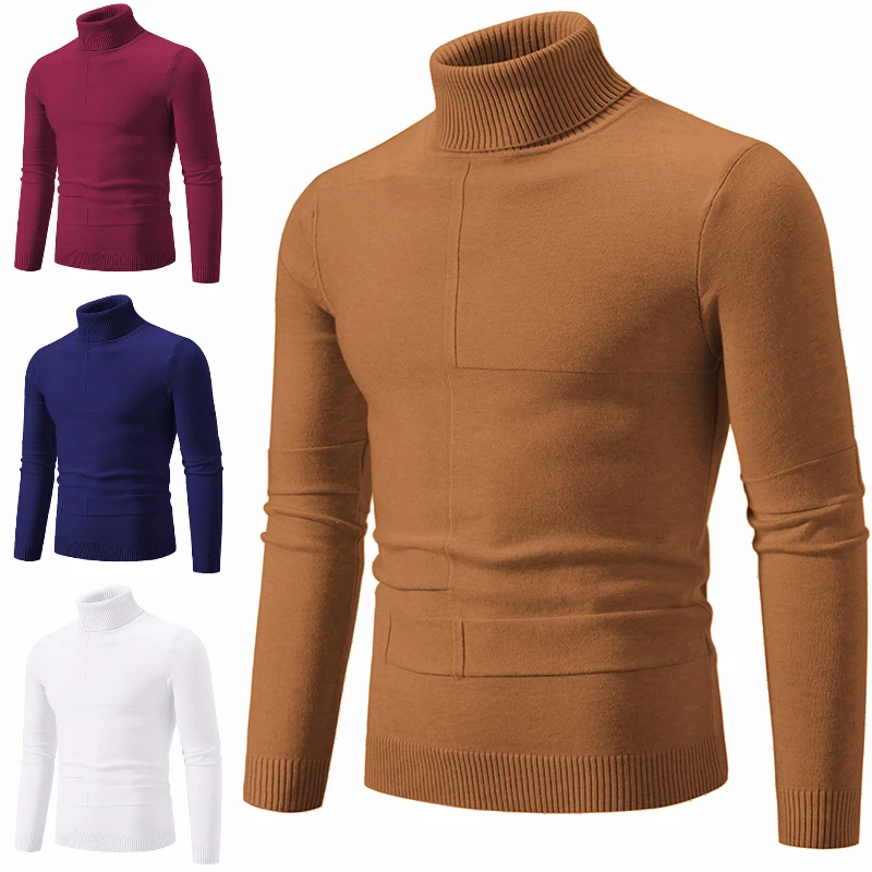 Warmer Herren-Strickpullover für Herbst und Winter, lässig, schmale Passform, Stehkragen, weicher, hautfreundlicher Pullover, Rollkragenpullover für Herren