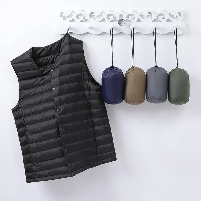 Sem mangas para baixo forro colete masculino 2023 novo outono inverno ultra leve empacotável quente pato branco para baixo jaquetas colete masculino