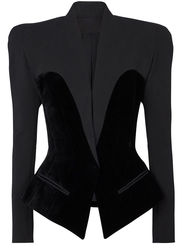 HIGH STREET Newest 2024 Designer Jacket Women's Slim Fitting Patchwork Velvet Blazer