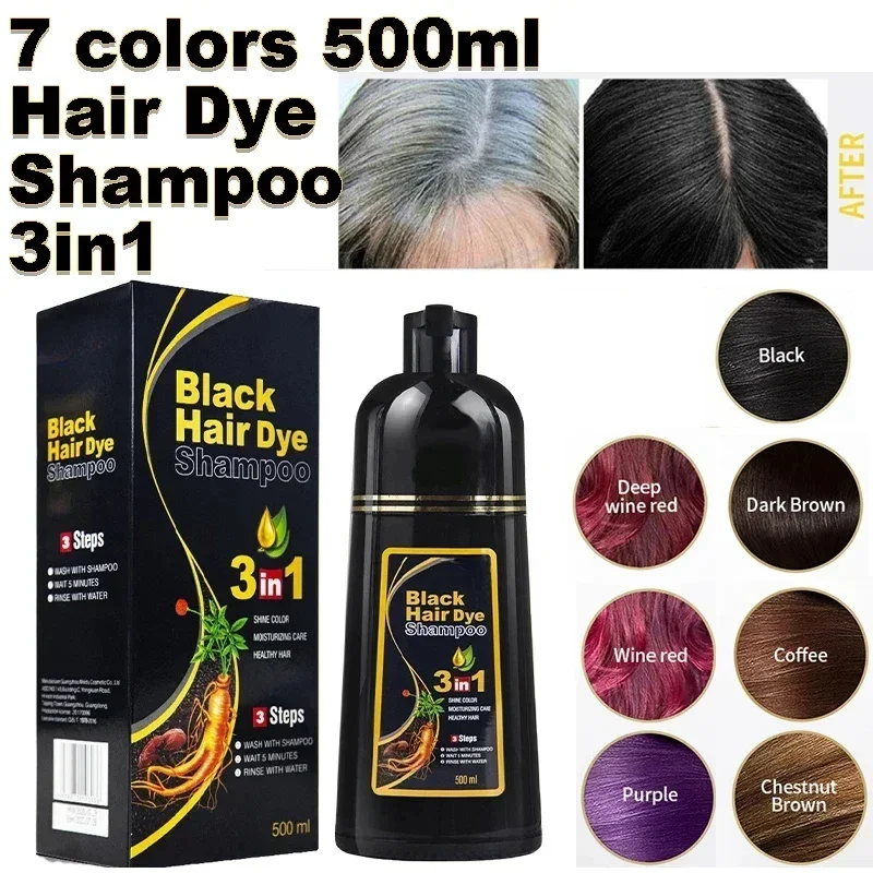 500ml shampoo de tintura de cabelo 3 em 1 tratamento natural de coloração instantânea para shampoo de cabelo grande capacidade sem danos ao cabelo shampoo