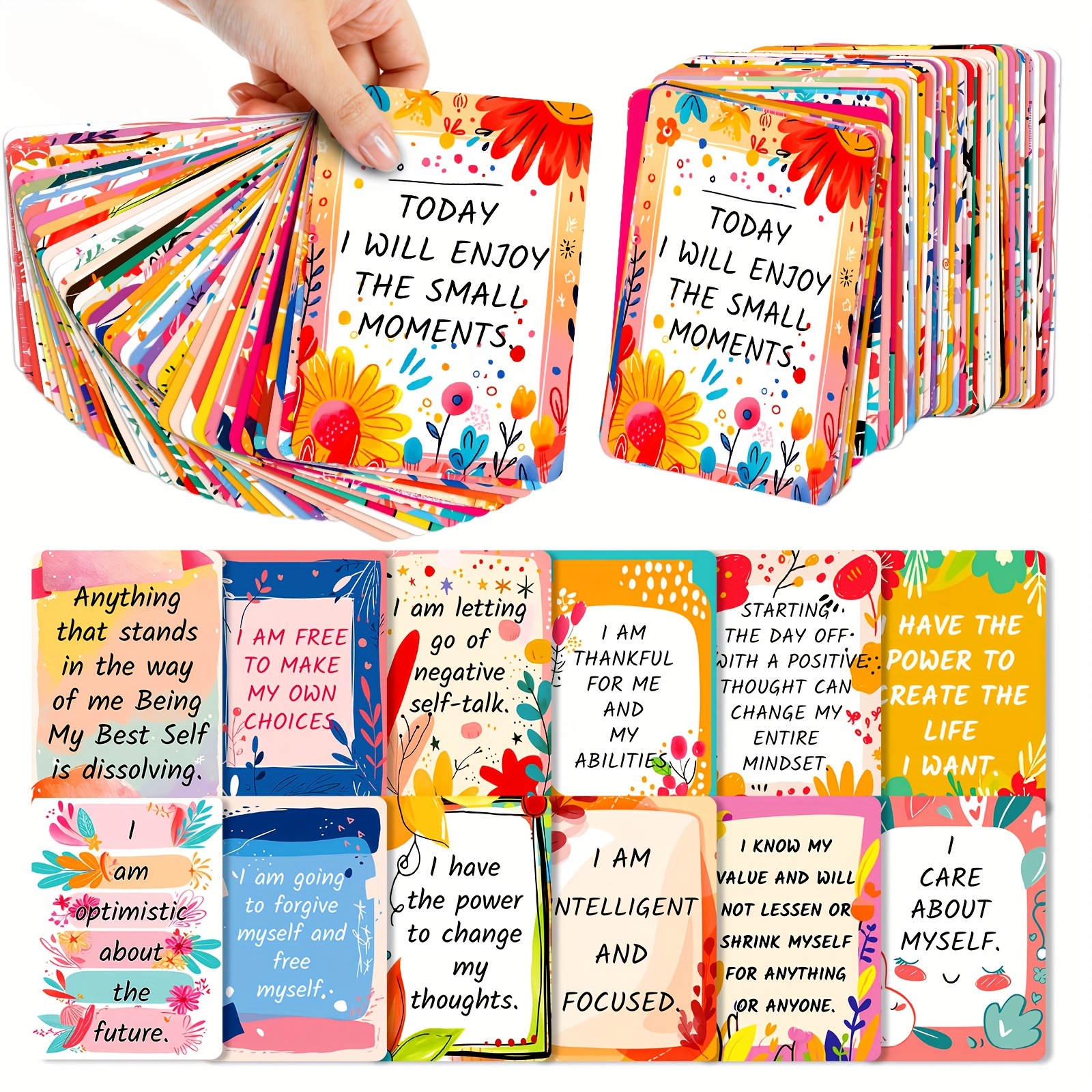 50 tarjetas de afirmación positiva y motivacionales con diseños coloridos y citas inspiradoras