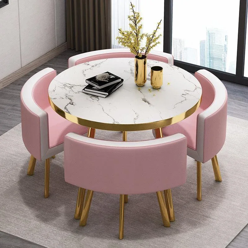 Juego de mesa de centro de estilo moderno de lujo, nuevo diseño, mesas de comedor redondas y 4 sillas, se pueden personalizar, 2024