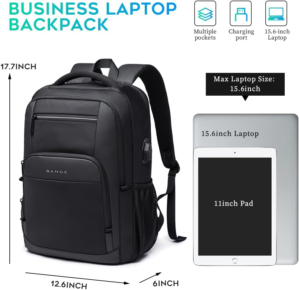 Zaino da viaggio per laptop adatto per laptop da 15,6 pollici per uomo e donna impermeabile con tasca laterale in rete porta di ricarica USB