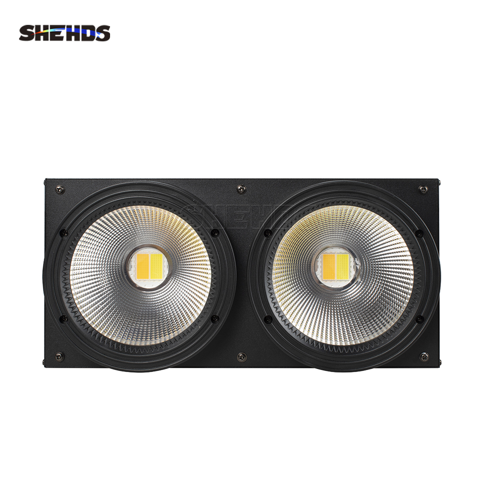 SHEHDS LED 2 Eyes 200W DMX Cool+Warm White COB High Power Blinder Stage Lamp for Theater Concert Christmas Light Audience